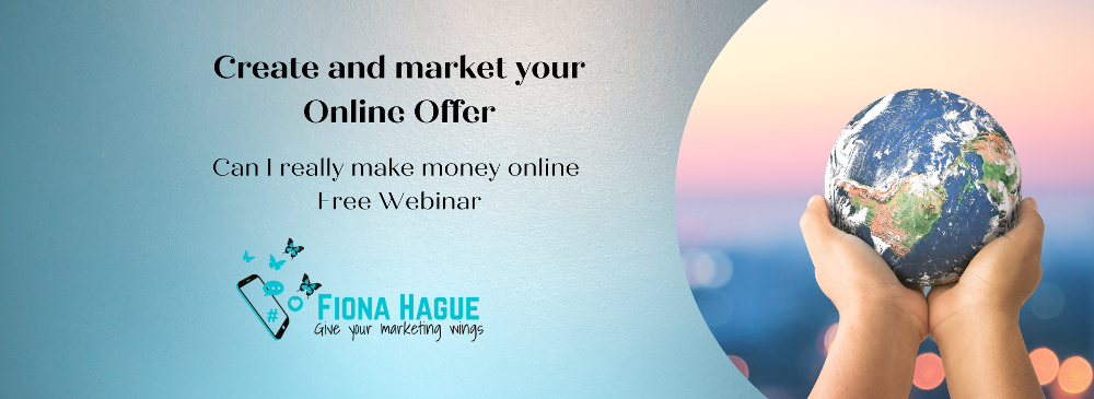 Create and market your online offer header image. Free Webinar.  Picture of the world held in extended hands
